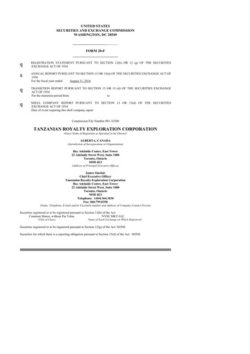 Thumbnail Tanzanian Gold Corporation 20-F Annual Report 