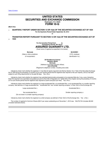 Miniature Assured Guaranty 10-Q Rapport trimestriel  