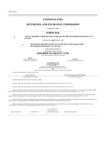 Thumbnail Assured Guaranty 10-K Annual Report 2015