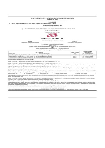 Thumbnail Assured Guaranty 10-K Annual Report 2021