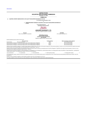 Miniature Assured Guaranty 10-Q Rapport trimestriel  