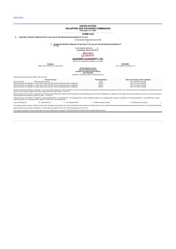Miniature Assured Guaranty 10-Q Rapport trimestriel  