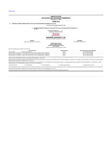 Miniature Assured Guaranty 10-Q Rapport trimestriel  