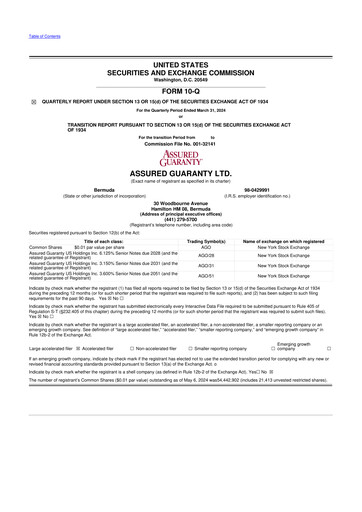 Miniature Assured Guaranty 10-Q Rapport trimestriel  