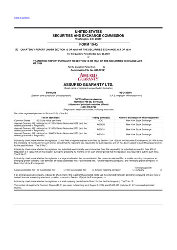 Miniature Assured Guaranty 10-Q Rapport trimestriel  