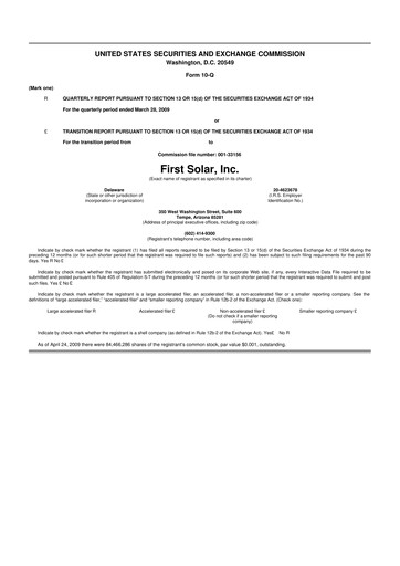 Thumbnail First Solar
 10-Q Quarterly Report FY 