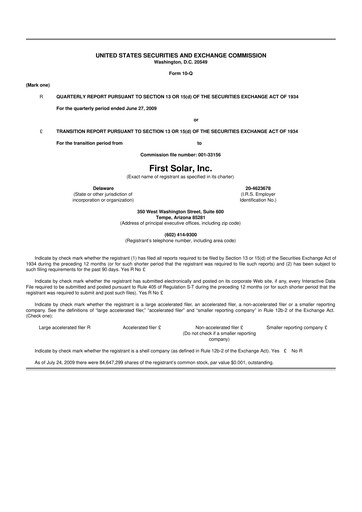 Thumbnail First Solar
 10-Q Quarterly Report FY 