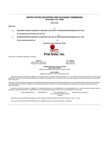 Thumbnail First Solar
 10-Q Quarterly Report FY2010 