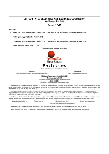 Thumbnail First Solar
 10-Q Quarterly Report FY2013 