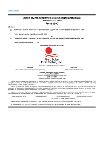 Thumbnail First Solar
 10-Q Quarterly Report FY2015 