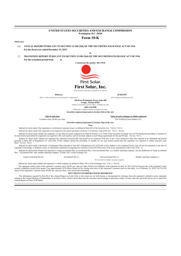 Thumbnail First Solar
 10-K Annual Report 2015