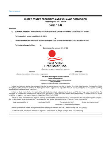 Thumbnail First Solar
 10-Q Quarterly Report FY2016 