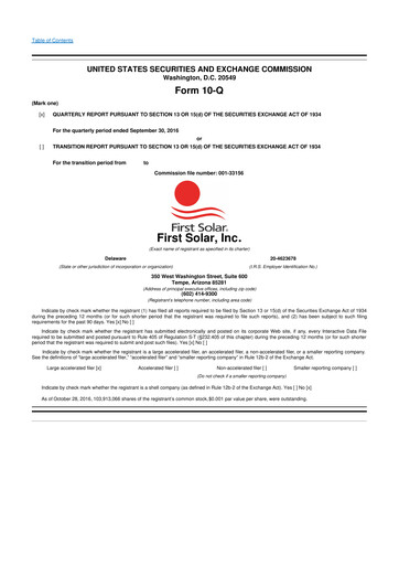 Thumbnail First Solar
 10-Q Quarterly Report FY2016 