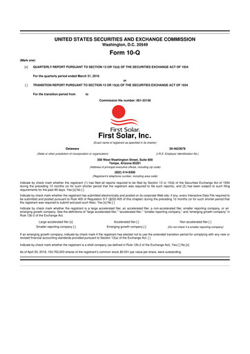 Thumbnail First Solar
 10-Q Quarterly Report FY2018 