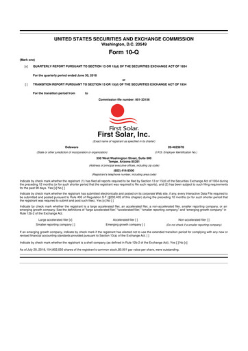 Thumbnail First Solar
 10-Q Quarterly Report FY2018 