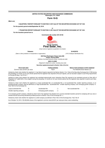 Thumbnail First Solar
 10-Q Quarterly Report FY2019 