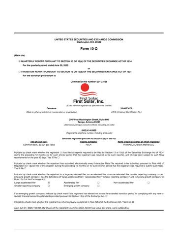 Thumbnail First Solar
 10-Q Quarterly Report FY2020 