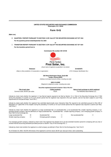 Thumbnail First Solar
 10-Q Quarterly Report FY2020 
