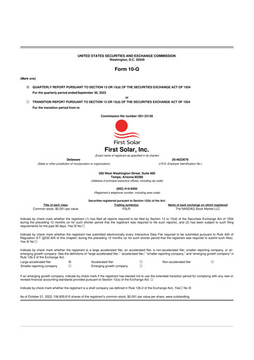 Thumbnail First Solar
 10-Q Quarterly Report FY2022 