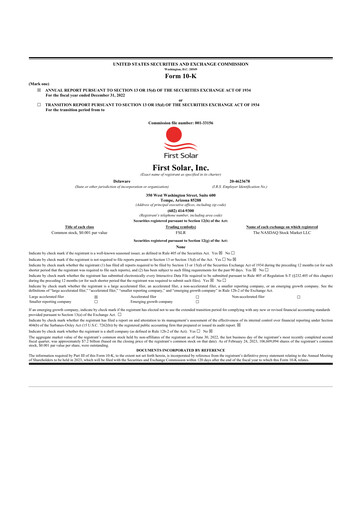 Thumbnail First Solar
 10-K Annual Report 2022