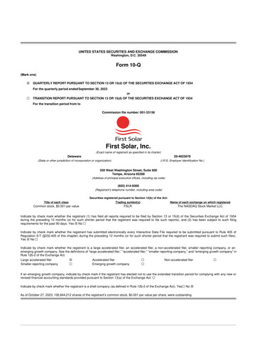 Thumbnail First Solar
 10-Q Quarterly Report FY2023 