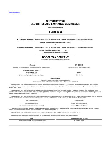 Thumbnail Noodles & Company 10-Q Quarterly Report FY2018 