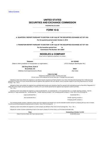 Thumbnail Noodles & Company 10-Q Quarterly Report FY2018 