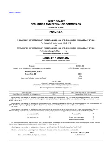Thumbnail Noodles & Company 10-Q Quarterly Report FY2019 