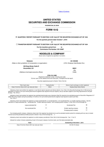 Thumbnail Noodles & Company 10-Q Quarterly Report FY2019 