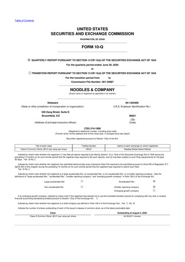 Thumbnail Noodles & Company 10-Q Quarterly Report FY2020 
