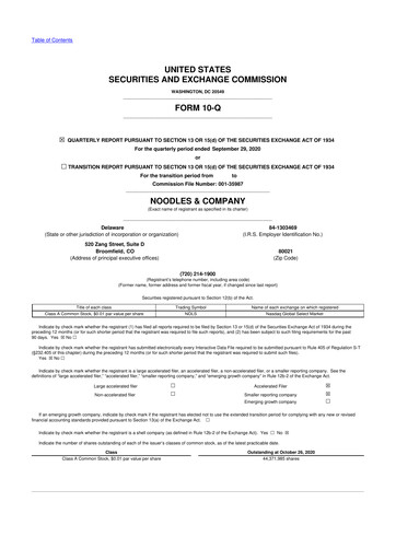 Thumbnail Noodles & Company 10-Q Quarterly Report FY2020 