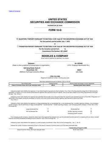 Thumbnail Noodles & Company 10-Q Quarterly Report FY2025 