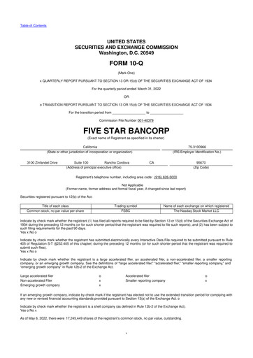 Thumbnail Five Star Bancorp 10-Q Quarterly Report FY2022 