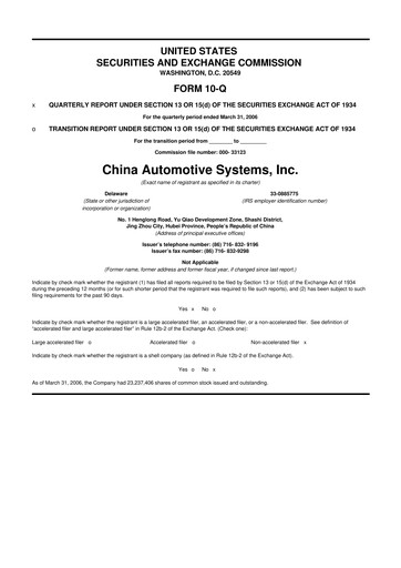 Vorschaubild China Automotive Systems 10-Q Quartalsbericht  