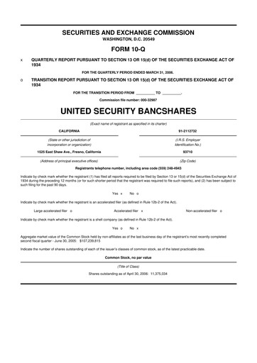 Vorschaubild United Security Bancshares 10-Q Quartalsbericht  