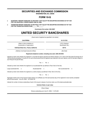 Vorschaubild United Security Bancshares 10-Q Quartalsbericht  