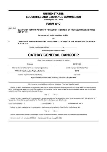 Thumbnail Cathay General Bancorp 10-Q Quarterly Report FY 