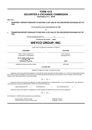 Thumbnail Weyco Group 10-Q Quarterly Report FY 