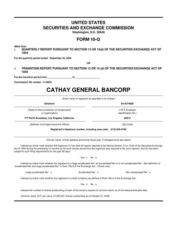 Thumbnail Cathay General Bancorp 10-Q Quarterly Report FY 