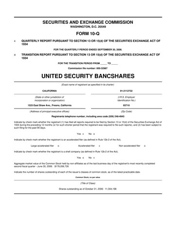 Vorschaubild United Security Bancshares 10-Q Quartalsbericht  
