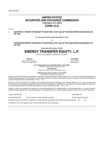 Thumbnail Energy Transfer LP
 10-Q Quarterly Report FY2015 