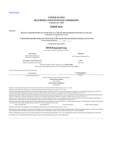 Thumbnail MVB Financial 10-K Annual Report 2016