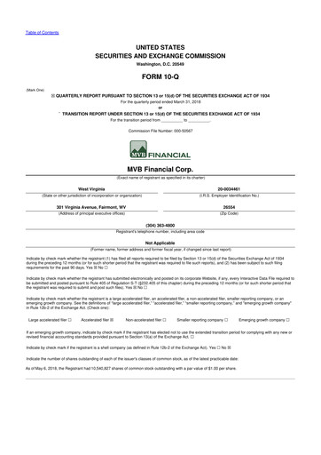 Thumbnail MVB Financial 10-Q Quarterly Report FY2018 