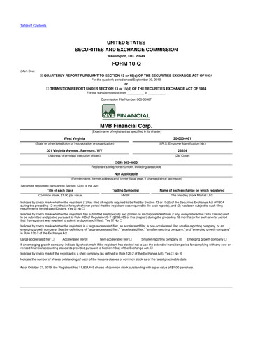 Thumbnail MVB Financial 10-Q Quarterly Report FY2019 