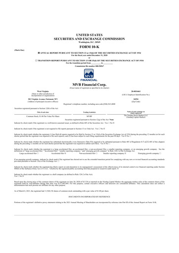 Thumbnail MVB Financial 10-K Annual Report 2020