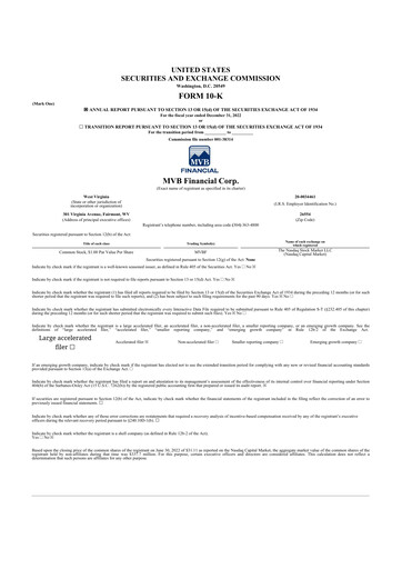 Thumbnail MVB Financial 10-K Annual Report 2022