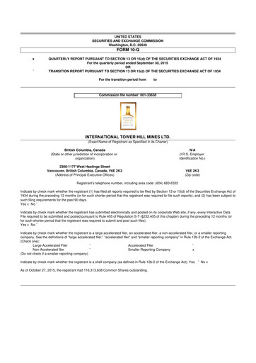 Thumbnail International Tower Hill Mines 10-Q Quarterly Report FY2015 