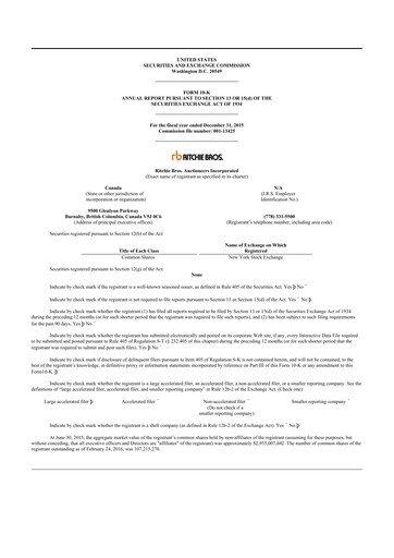 Miniature RB Global
 10-K Rapport annuel 2015