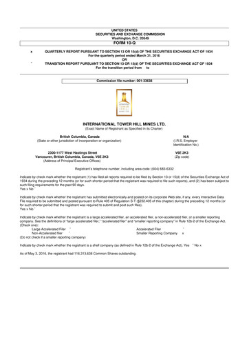 Thumbnail International Tower Hill Mines 10-Q Quarterly Report FY2016 