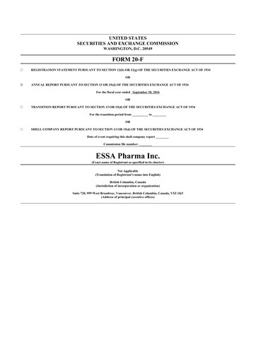 Thumbnail ESSA Pharma 20-F Annual Report 